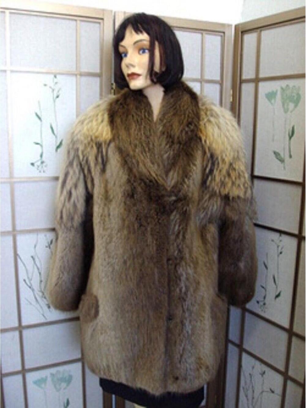 EXCELLENT BEAVER & COYOTE FUR JACKET WOMEN SZ 8 MEDIUM